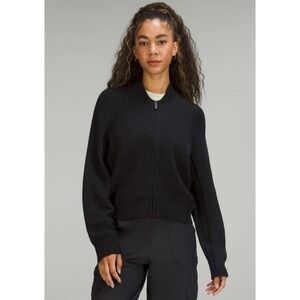 Lululemon Reversible Double-Knit Zip-Up Sweater Dark Grey Black LW3GKDS Size 14